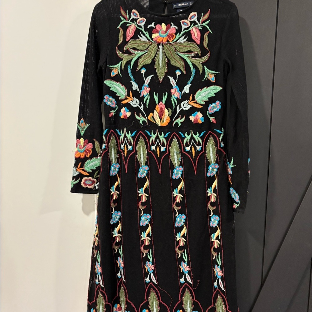 Zara Knit Black Dress with Embroidery